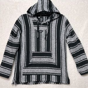 Baja Billy’s made in Mexico black and white pull over hooded Baja hoodie,  large